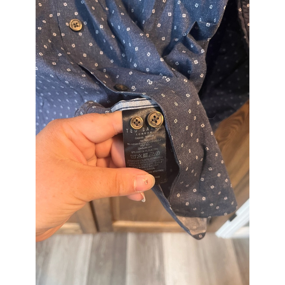 Men's Ted Baker Button-Down Shirt Size 5 Blue - Picture 6 of 9